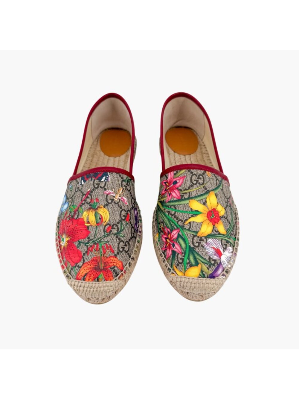 Gucci GG Flora Espadrilles Beige Canvas Flats Floral Supreme Size 40 US 10 - Picture 3 of 14